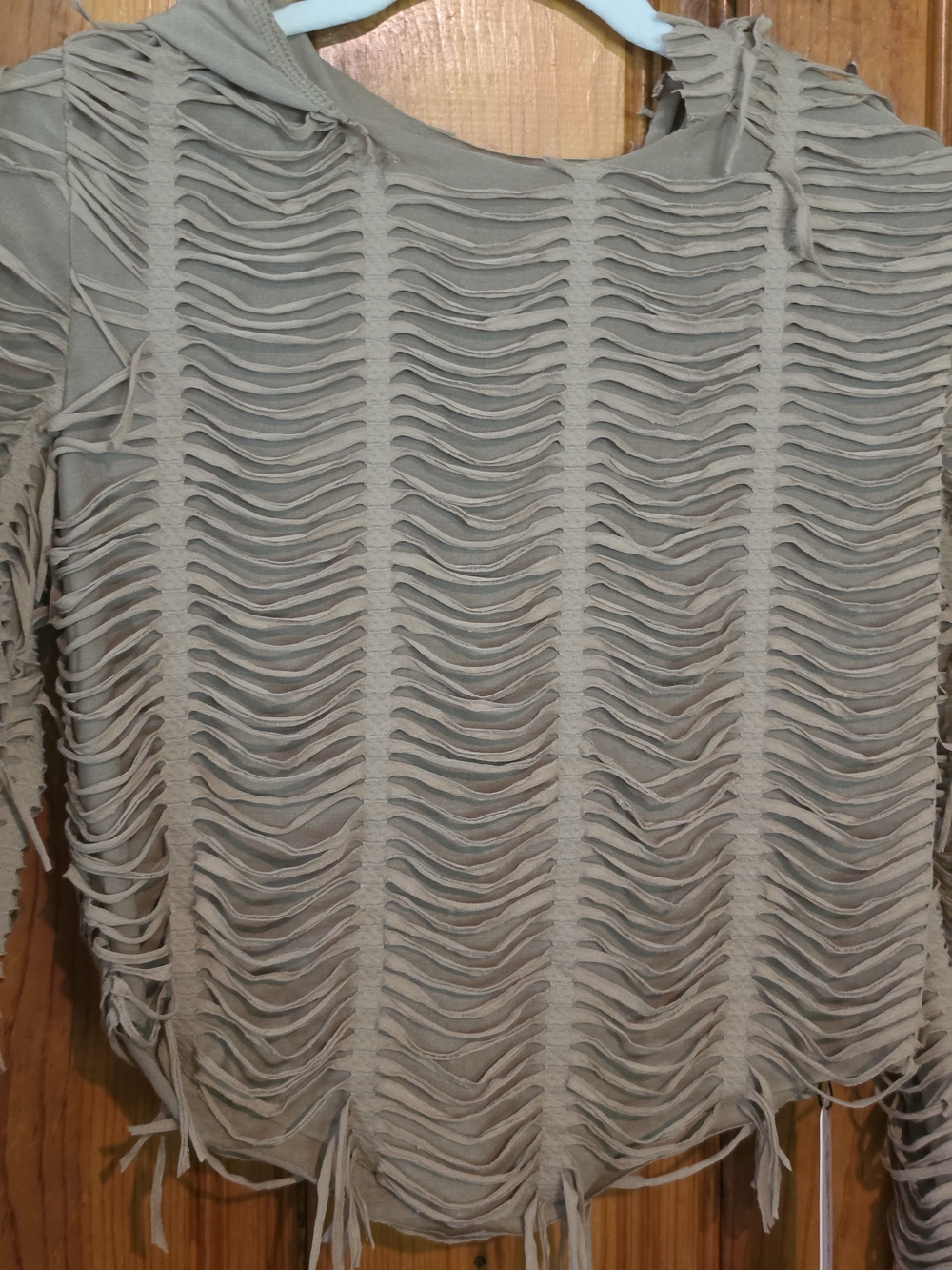 Women's Beige Hooded Fringe Knit Hoodie - Picture 5 of 16
